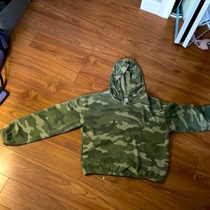 A old navy camouflage crop hoodie, with a hood.